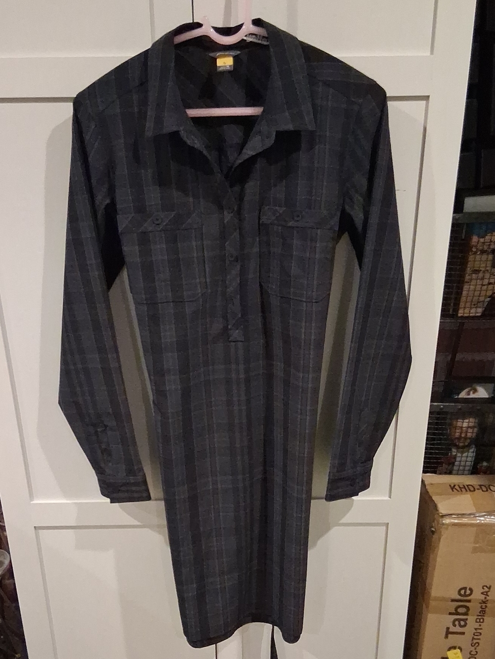 Eddie Bauer Plaid Button-Front Shirt Dress in Dark Gray